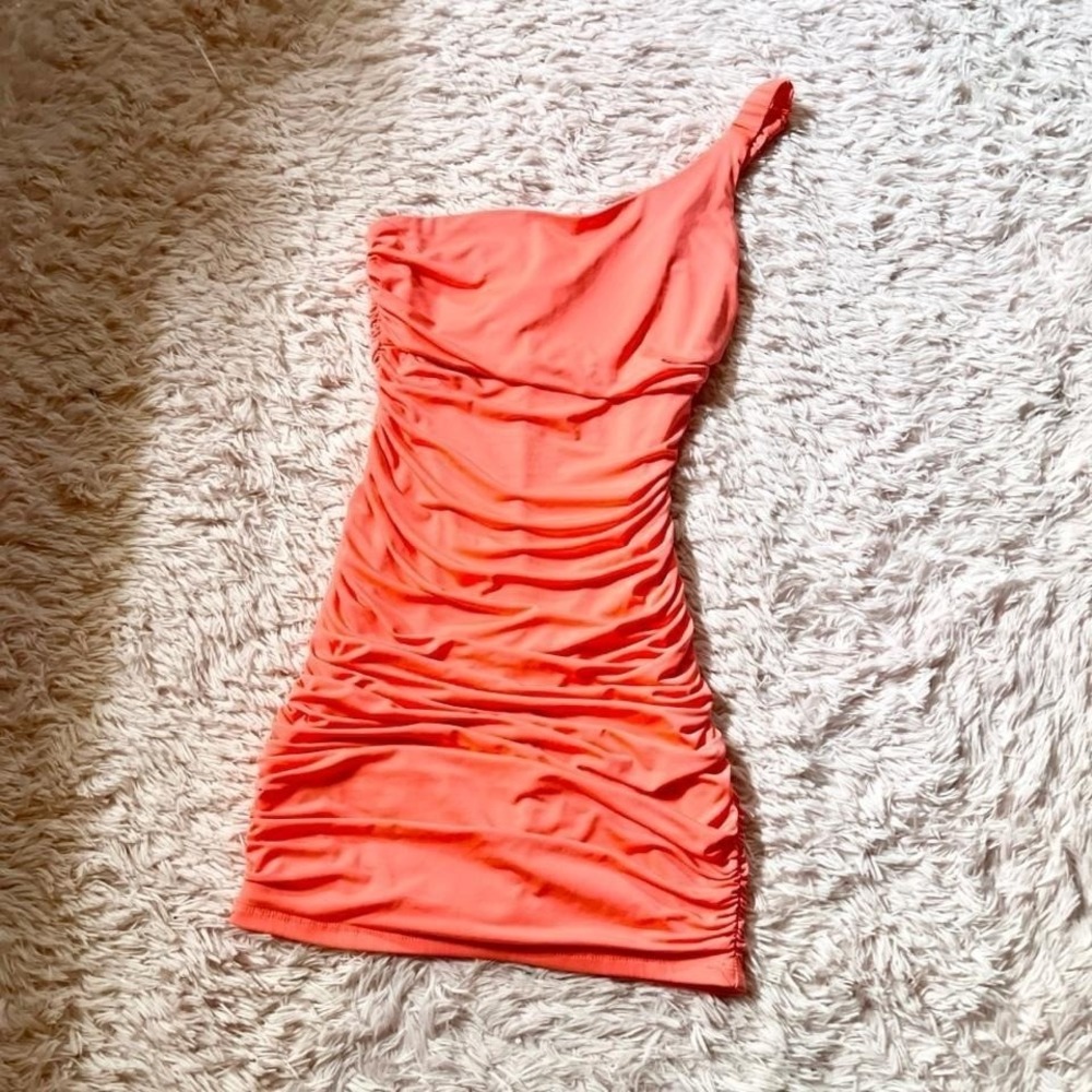 Body Central Y2K Neon Vivid Ruched Club One Shoulder Bodycon Dress Womens S Bold